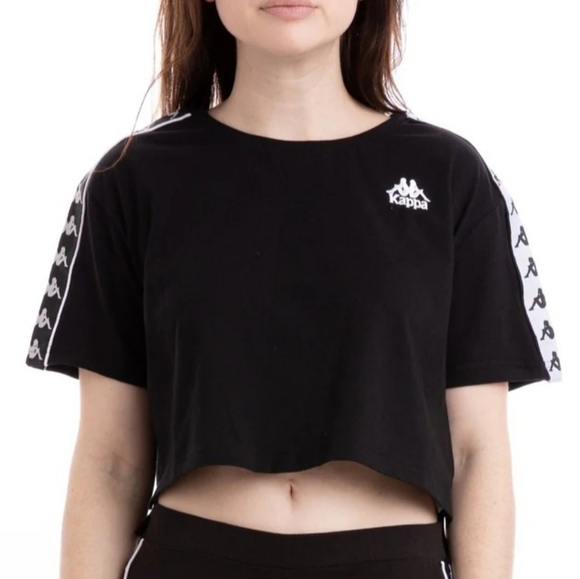 KAPPA Authentic APUA Black & White Logo Cropped Boxy Tee Shirt Top Women's M - Picture 1 of 11